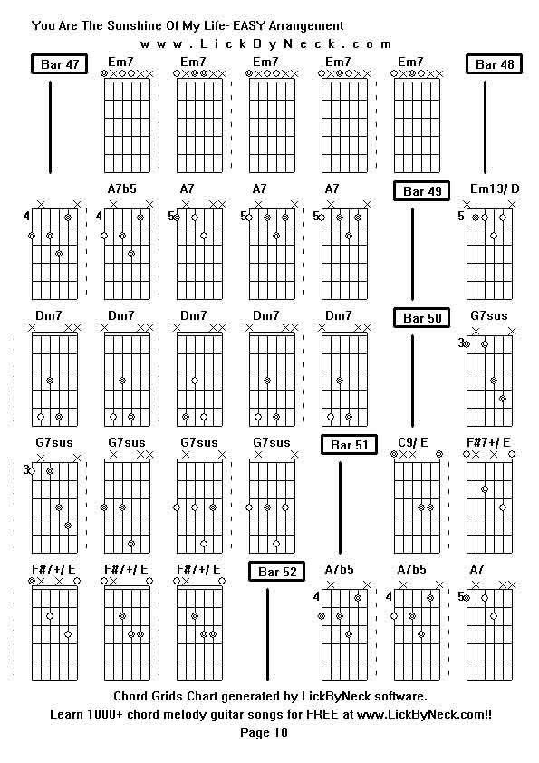 Chord Grids Chart of chord melody fingerstyle guitar song-You Are The Sunshine Of My Life- EASY Arrangement,generated by LickByNeck software.